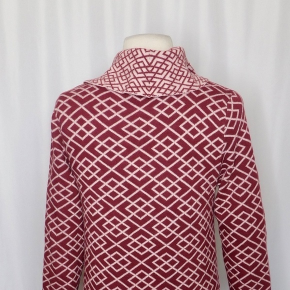 Anthropologie MOTH Galena Cowl Neck Sweater Maroon Pink Jacquard Geometric Small - Picture 10 of 14